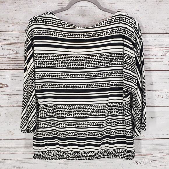 Chico's Women's Black White Knit Striped Batwing Sleeve Pullover Top Size 0 - Picture 11 of 13